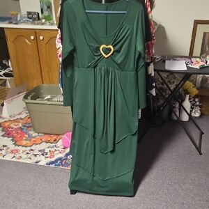 Emerald Green Ruched Long Sleeve Gown